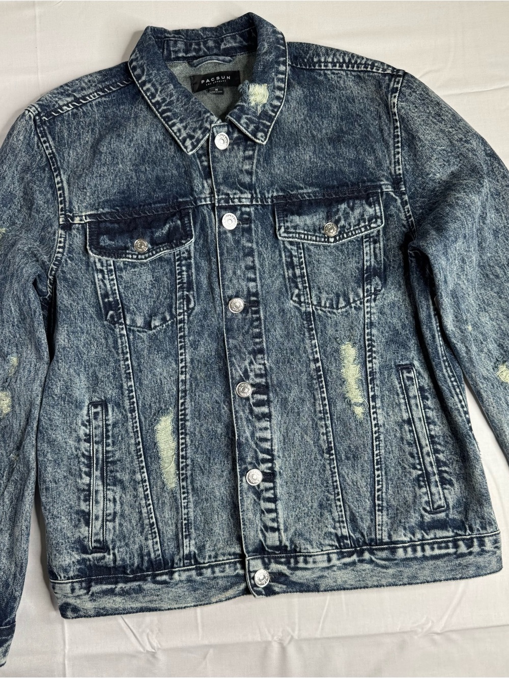 PacSun Distressed Acid-Wash Denim Jacket - Light Blue